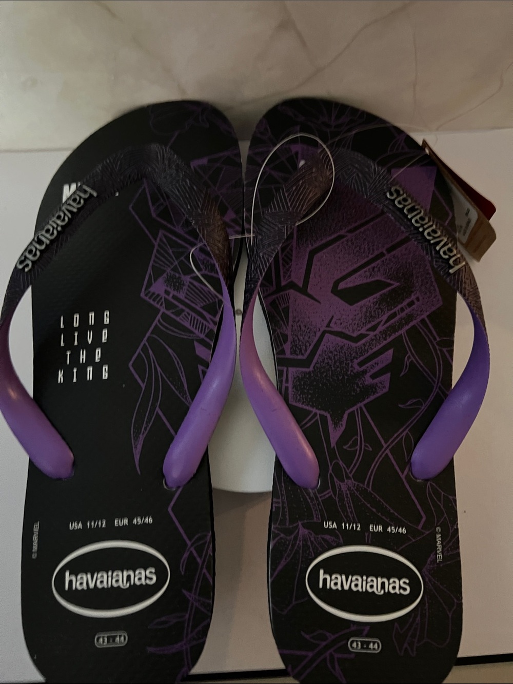 Havaianas Black Flip Flops with Purple Straps and Graphic Footbed